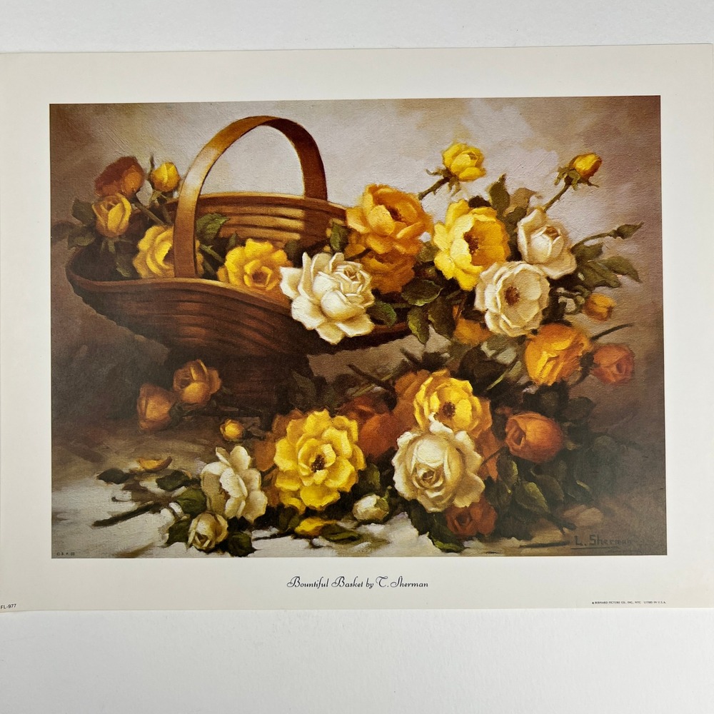 Bernard Picture Co L Sherman Bountiful Basket Litho Print Rose Floral Art Rococo